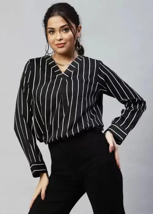 Full Sleeve Satrani Striped Ladies Shirt, Casual Wear